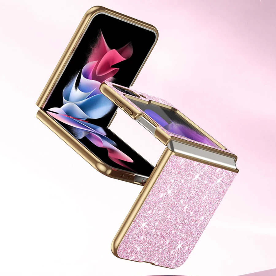 Color: Black, Material: Aluminum - sparkling Stylish phone case Samsung Galaxy Z Flip 5 4 5G protective cover Cell phone case for women