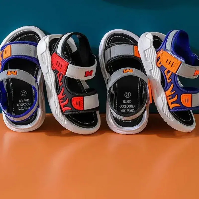 Color: black, Shoe Size: 1 - Baby Sandals Flame Pattern Boy Sandals Soft Sole Anti-slip Boys Girls Children Shoes