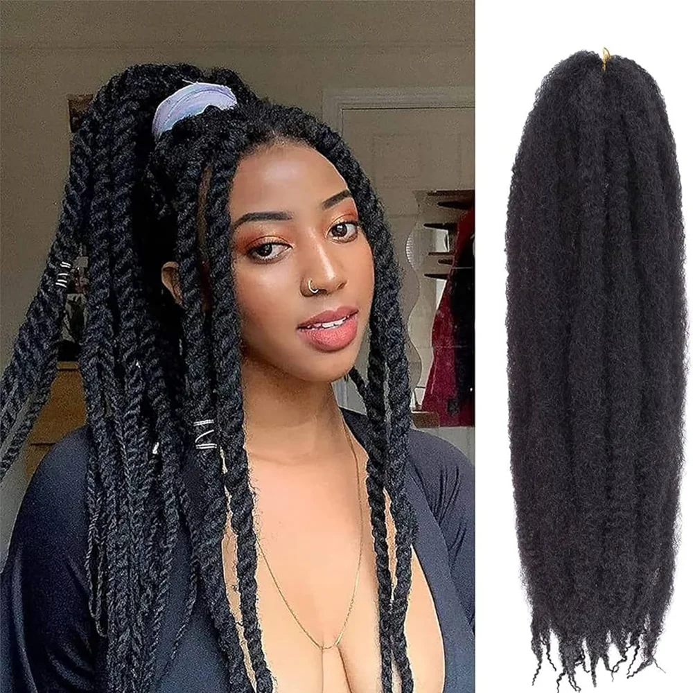 Color: #4, Stretched Length: 18inches, Bulk Buy: 1Pcs/Lot - 18 Inch Synthetic Marley Twist Braiding Hair Afro Kinky Curly Crochet Hair for Faux Locs Long Springy Twist Hair Extensions