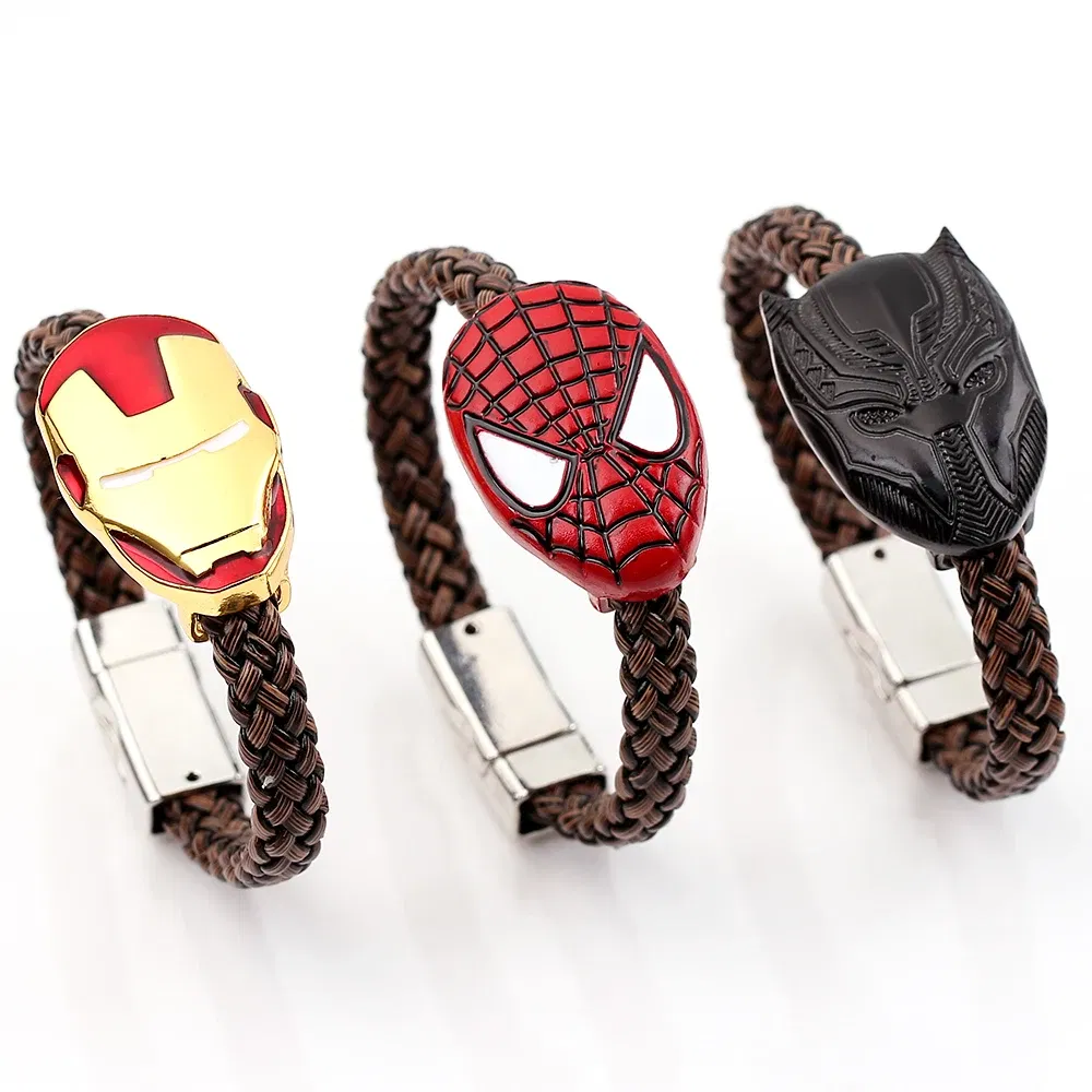 Metal Color: Vermeil, Ships From: CHINA - Marvel Superhero The Avengers Bracelet Iron Man Spiderman Mask Handmade Woven Leather Rope Bangle Charm Jewelry Accessory