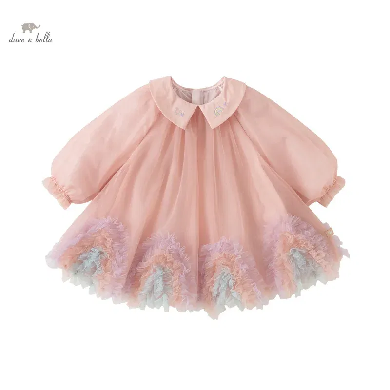 Color: Pink, Kid Size: 8 - Dave Bella Princess Dress for Girls Children Baby 2024 New Spring Noble Charm Sweet Classy Lovely Mesh Fashion Party DB1248276