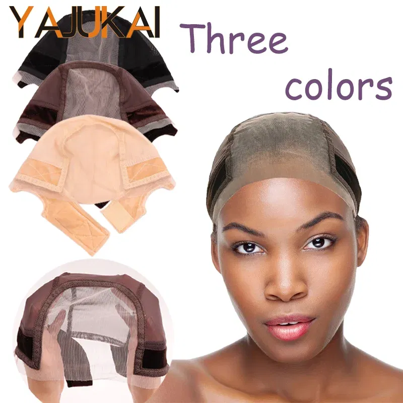 Color: Jet-black - Female Headband Wig Cap Hd Lace Wig Cap For Wig Making U Part Wig Caps With Adjustable Velvet Wig Grip To Wear Wig Nude Hair Net