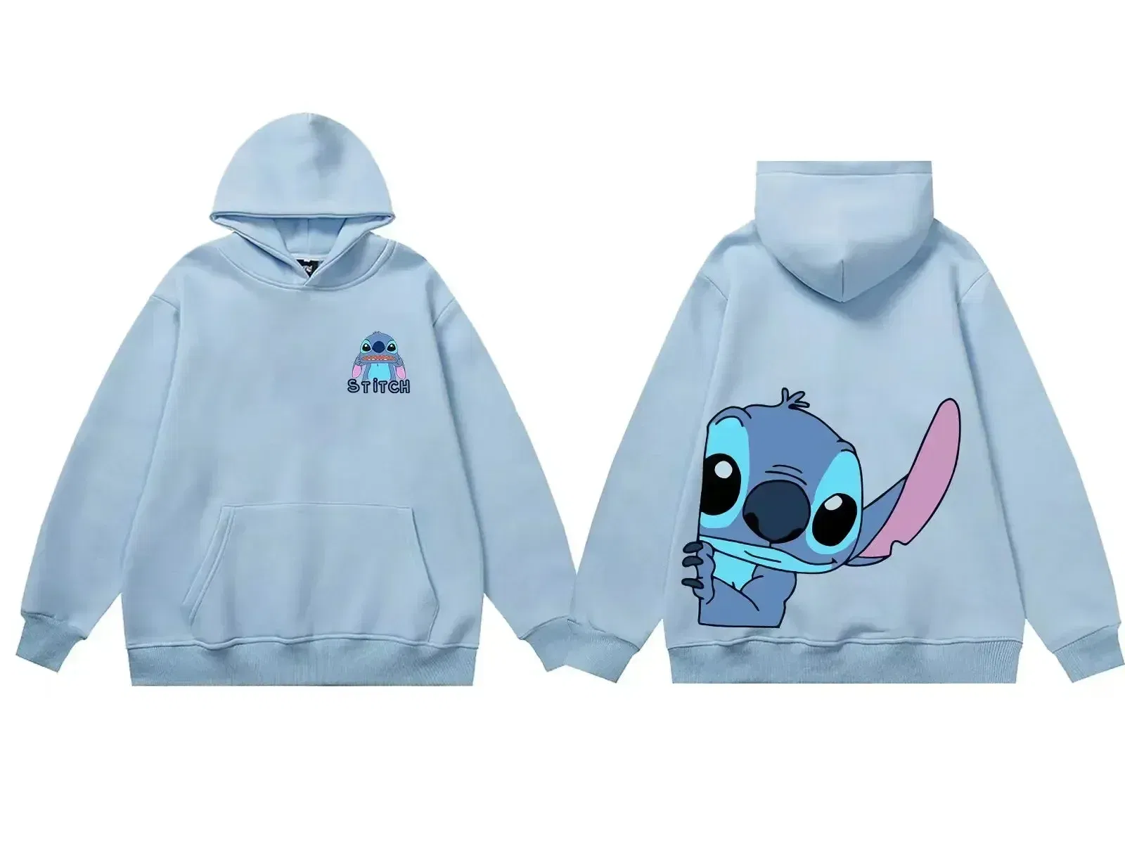 Color: Orange, Size: XXL - Disney Hoodie Fashion Stitch Angel Monster Letter Cartoon Sweatshirt Pullover Cute Harajuku Unisex Women's Pocket Top