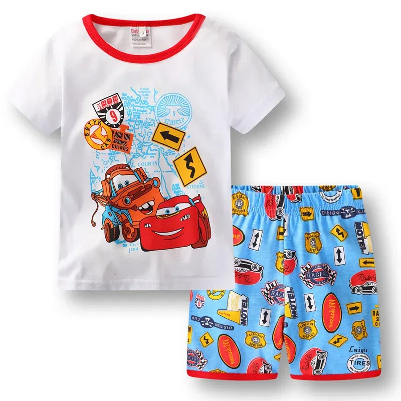 Color: WHITE, Kid Size: 6T - New Summer Kids Pyjamas Children Sleepwear Baby Set Boys Girls Cars Short sleeved Pijamas Cotton Nightwear Clothes Pajamas Sets
