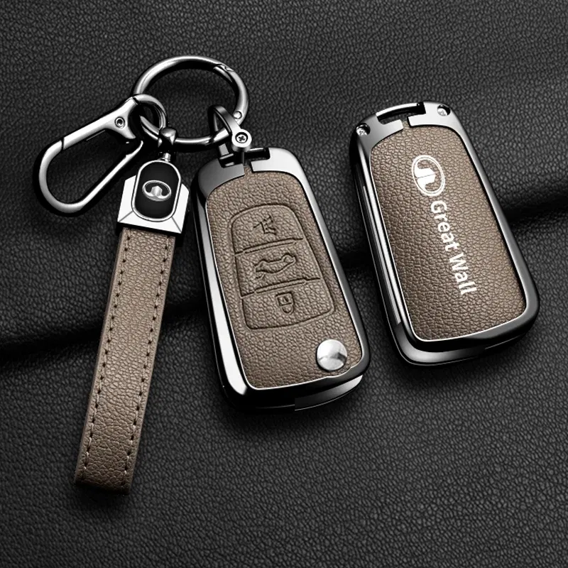 Color Name: WHITE - Alloy Car Key Case Cover For Great Wall Haval Hover Wingle 5 6 H3 H5 H6 H1 H3 C30 C50 M4 3Buttons Shell Bag Protector Keychain