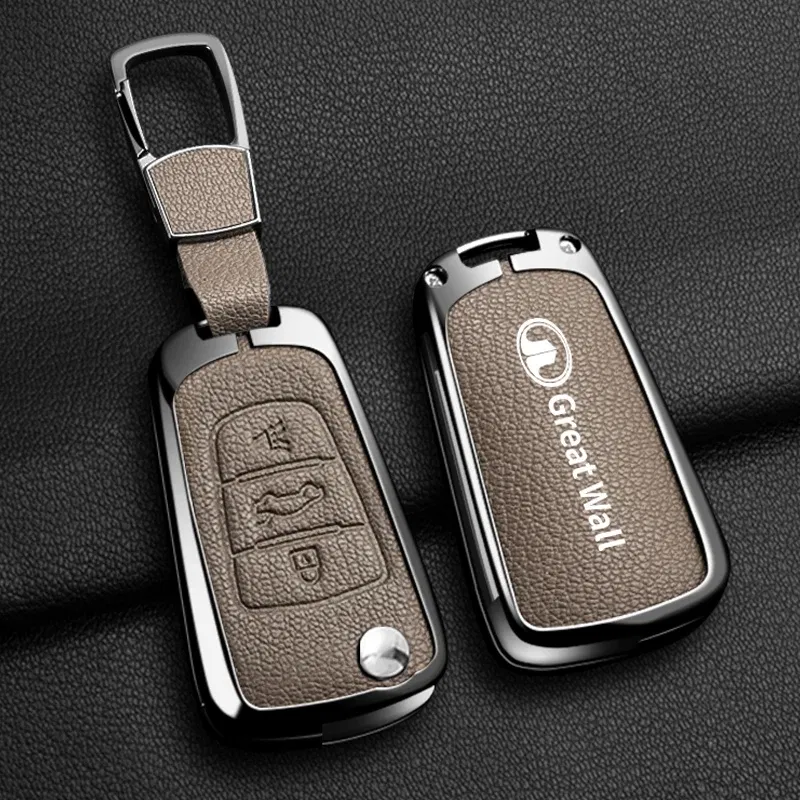 Color Name: WHITE - Alloy Car Key Case Cover For Great Wall Haval Hover Wingle 5 6 H3 H5 H6 H1 H3 C30 C50 M4 3Buttons Shell Bag Protector Keychain