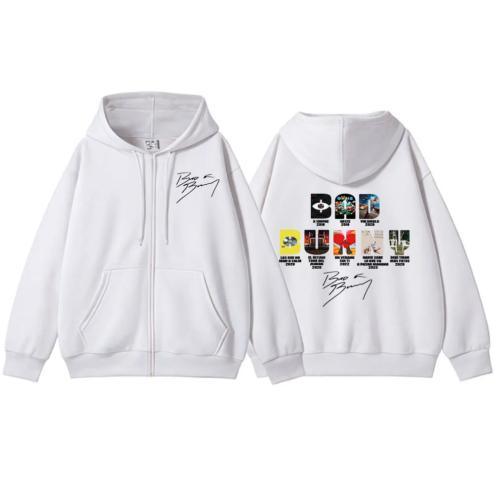 Color: Brown, Size: L - Rapper Bad Bunny Music Album Cover Print Zipper Hoodies Men Women Clothing Hip Hop Zip Up Sweatshirts Long Sleeve Hoodie Jackets