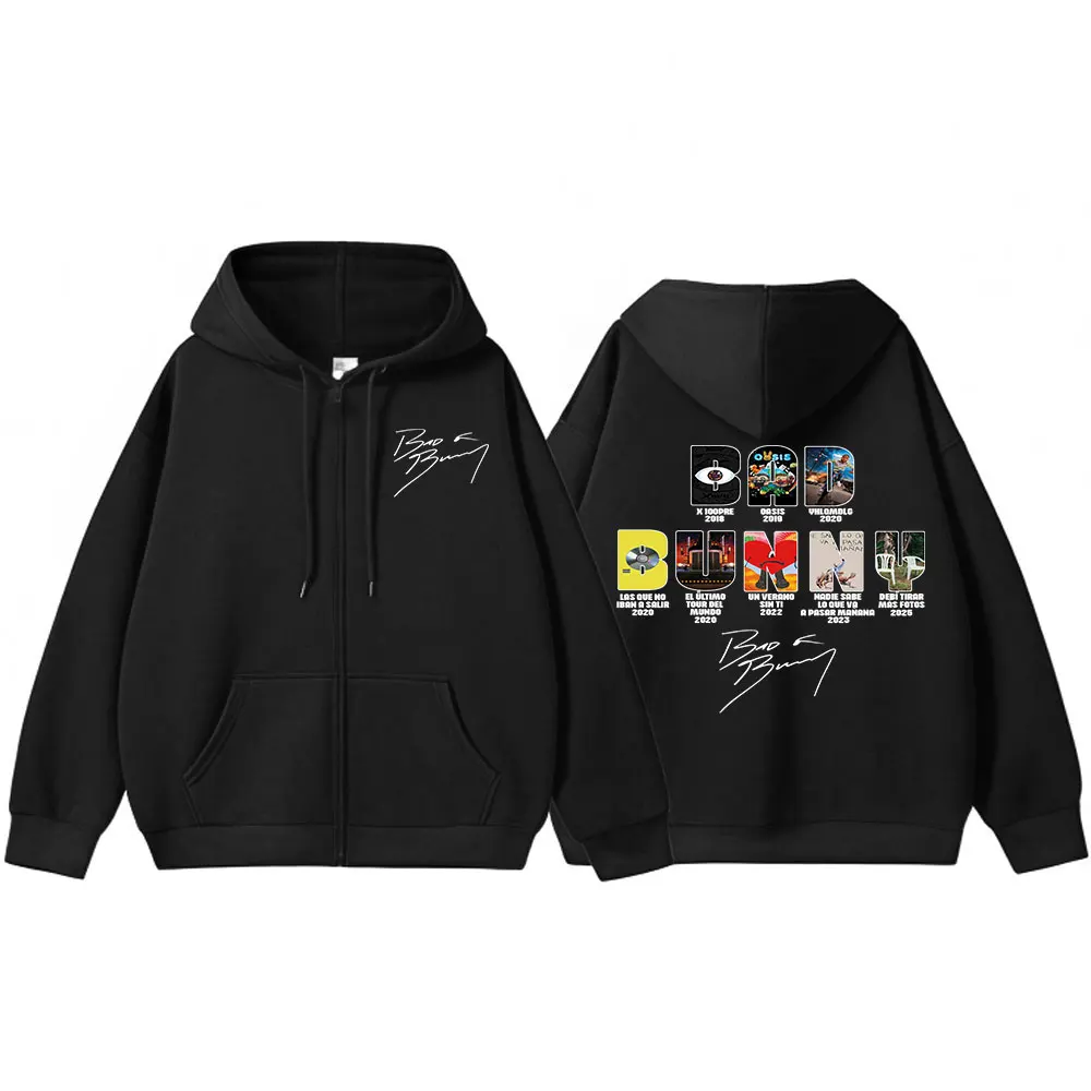 Color: Brown, Size: L - Rapper Bad Bunny Music Album Cover Print Zipper Hoodies Men Women Clothing Hip Hop Zip Up Sweatshirts Long Sleeve Hoodie Jackets