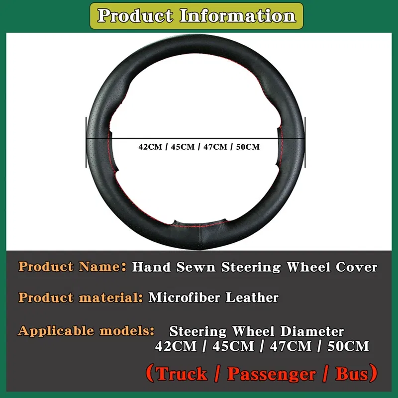 Color Name: Brown - DIY Extra Large Car Steering Wheel Braid Cover 42CM 45CM 47CM 50CM Microfiber Leather Soft Non-slip Auto Interior Accessories