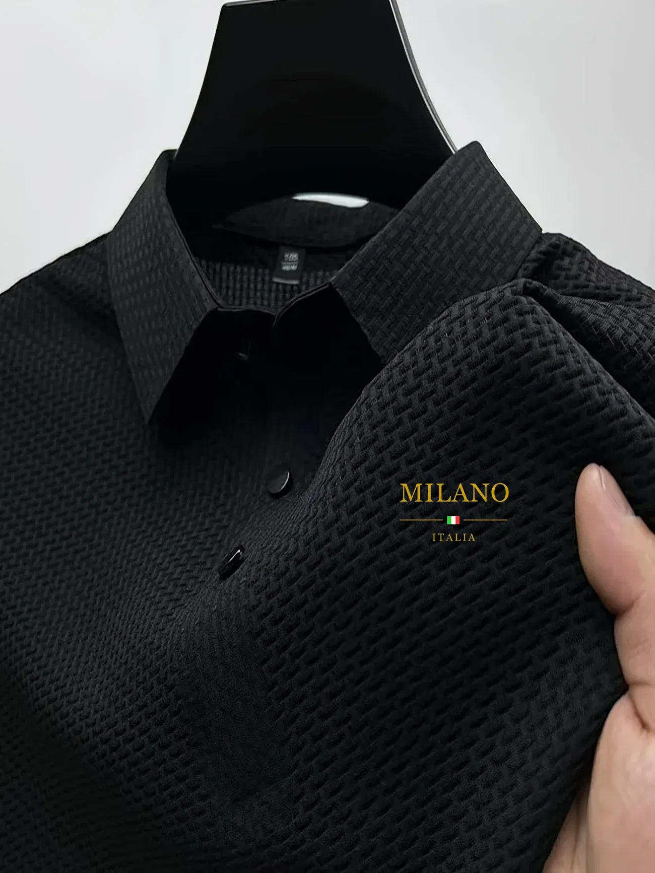 Color: green, Size: L - Classic men's casual POLO shirt soft and breathable MILAN pattern quick-drying top T-shirt