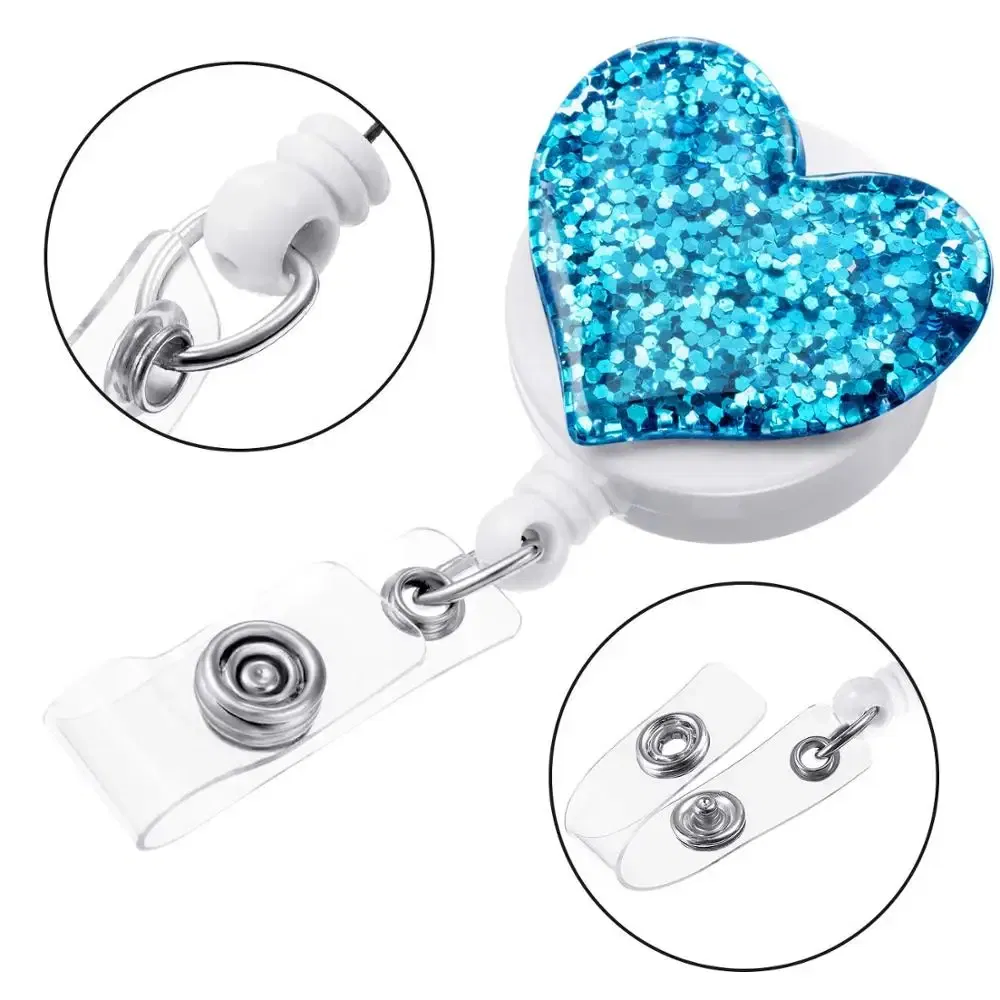Color: Red - idclip 10 Pcs Bling Love Heart Retractable Badge Holder Badge Clips for Nurse ID Badge Reel with Alligator Clip