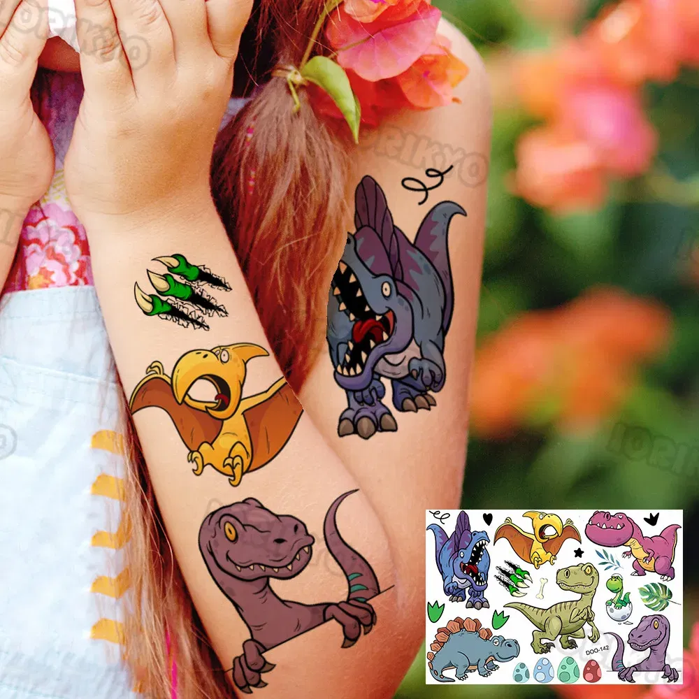 Color: monochrome - Cute Small Bus Car Temporary Tattoos For Kids Boys Girls Baby Child Cute Dinosaur Tattoo Sticker Funny Fake Star Tatoo Face Hand