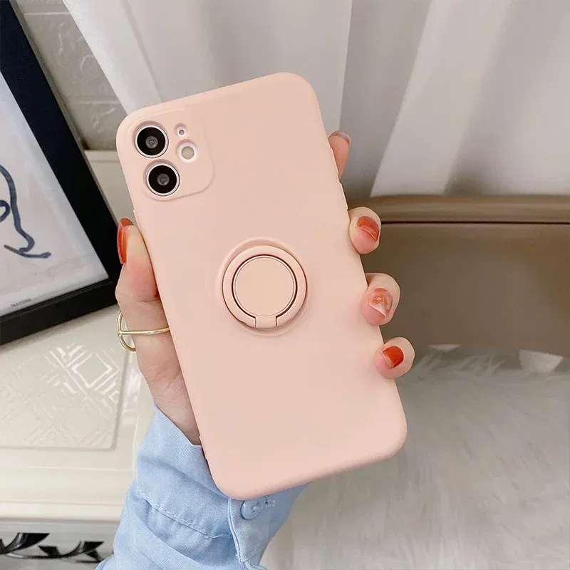 Color: Brown, Ships From: CHINA, Material: Silicon - With Ring Holder Phone Case For Samsung Galaxy S25 Ultra S24 S23 S22 S21 Plus A13 A52 A53 A54 TPU Soft Back Cover