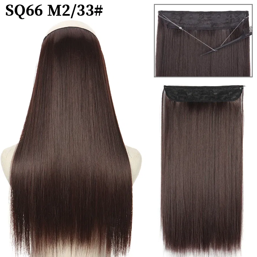 Color: #6, Stretched Length: 16inches, Ships From: CHINA - Synthetic Natural Wavy No Clip Fish Line Invisible Hair Extensions Mixed Color Blonde Black Artificial False Hair Piece ForWomen