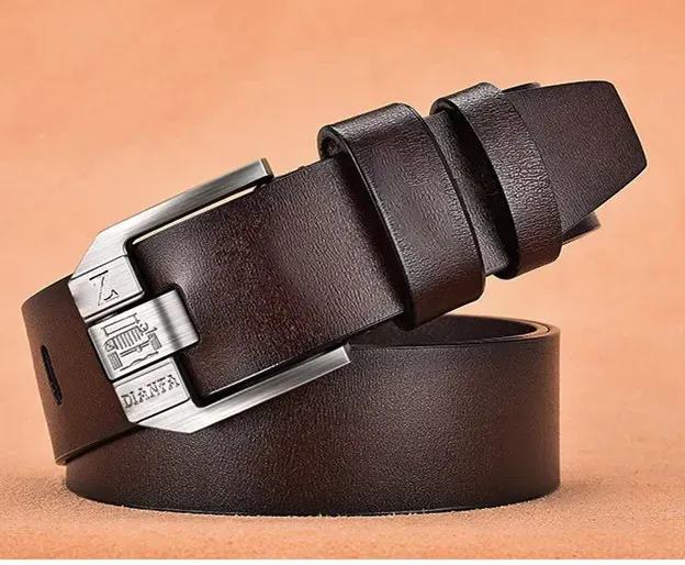 Color: WHITE, Belt Length: 110cm - 130CM Leather Cowhide Men's Belt Fashion Metal Alloy Pin Buckle Adult Luxury Brand Jeans Business Casual Waist Male Strap Brand