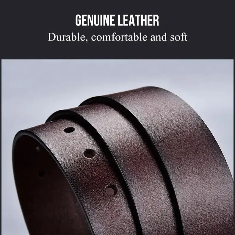 Color: WHITE, Belt Length: 110cm - 130CM Leather Cowhide Men's Belt Fashion Metal Alloy Pin Buckle Adult Luxury Brand Jeans Business Casual Waist Male Strap Brand