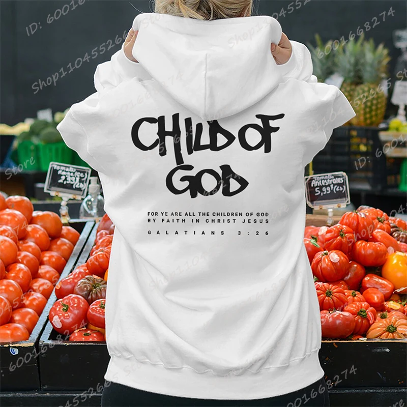 Color: WHITE, Size: M - I Am A God Child Letter Print Hoodies Christian God Sweatshirts Hooded Pullover Pray The Lord Sweatshirt Women's Clothing