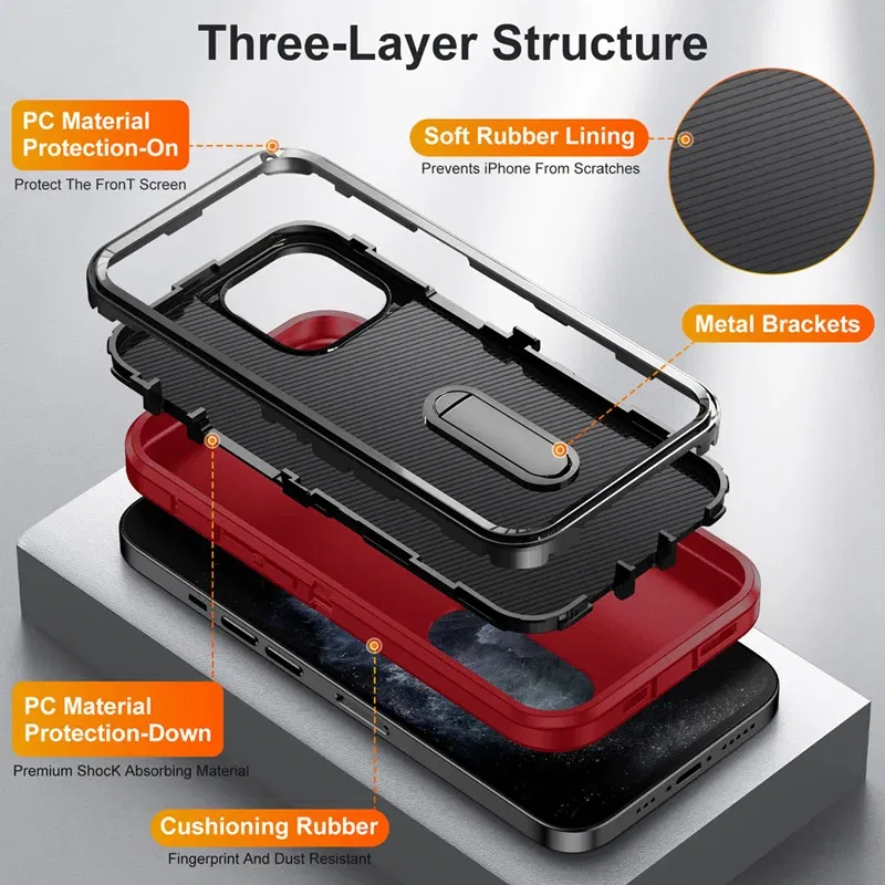 Color: Dark Grey, Material: PP - PKCASE Shockproof Case For iPhone 13 Mini 12 11 Pro Max 6 7 8 Plus Bracket Protective Cover For iPhone X XS XR SE 2020 2022