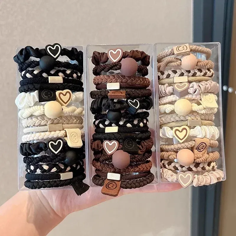 Color: GRAY - 5pcs/Bag Women High Elastic Seamless Hair Rope Durable Bowknot Headbands No Crease Ponytail Holder Rubber Band Hair Accessories