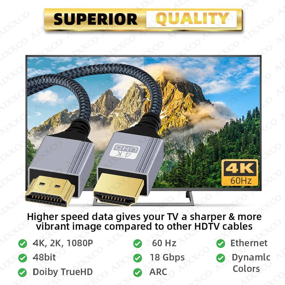 Length: 10m - HDMI-Compatible Cable 2.0 Wire 4K 60Hz for Xiaomi Xbox PS5 PS4 Laptops HDMI-Compatible Splitter Digital Cable Cord 2m 3m 5m 10m