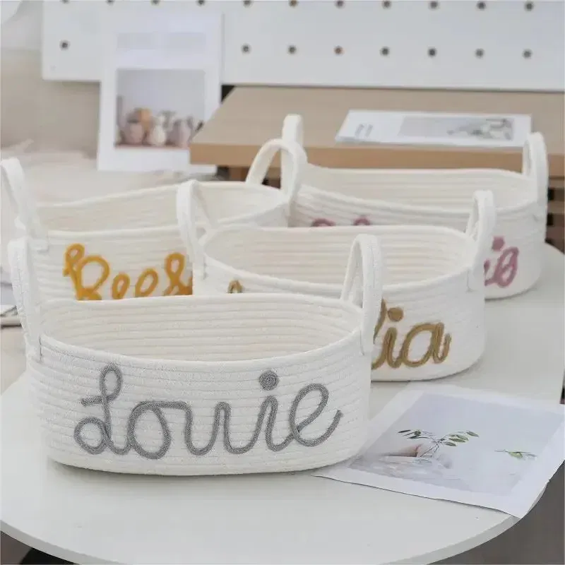 Color: Red - Personalized Diaper Basket Personalized Baby Shower Basket Cotton Rope Clothes Storage Basket Rope Cotton Toy Storage Basket