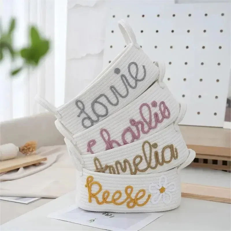 Color: Red - Personalized Diaper Basket Personalized Baby Shower Basket Cotton Rope Clothes Storage Basket Rope Cotton Toy Storage Basket