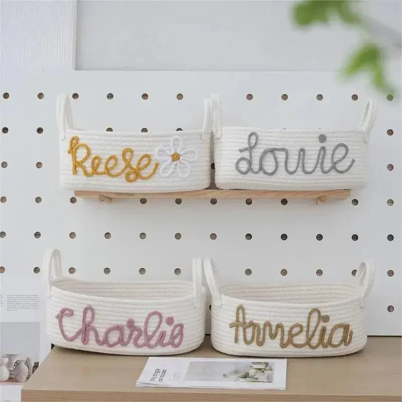 Color: Red - Personalized Diaper Basket Personalized Baby Shower Basket Cotton Rope Clothes Storage Basket Rope Cotton Toy Storage Basket