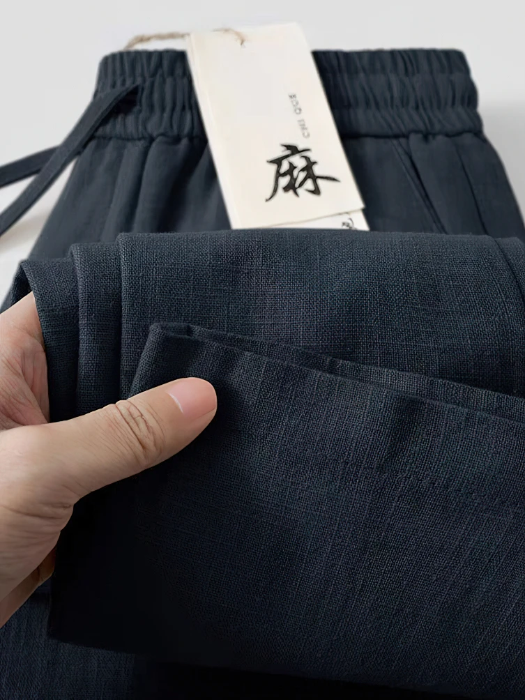 Color: black, Size: XXL - Straight Casual Cotton Linen Pants Men Wide Leg Lightweight Baggy Cotton Sweatpants Male Walking Jogger Trousers Work