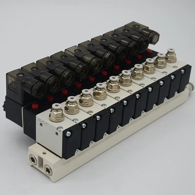 Color: Black, Specification: 1/2" - 3V210-08 Manifold Station Solenoid Valve 3 port 2 position Multi-way Combination DC12V 24V AC220V With Fitting Solenoid Valves