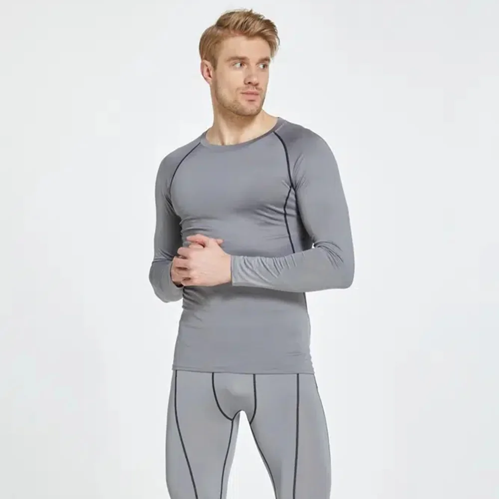Color: Brown, Size: S - Men Bodybuilding Sports T-Shirt Quick Dry Running Shirt Long Sleeve Compression Top Gym T Shirt Men Fitness Tight Rashgad