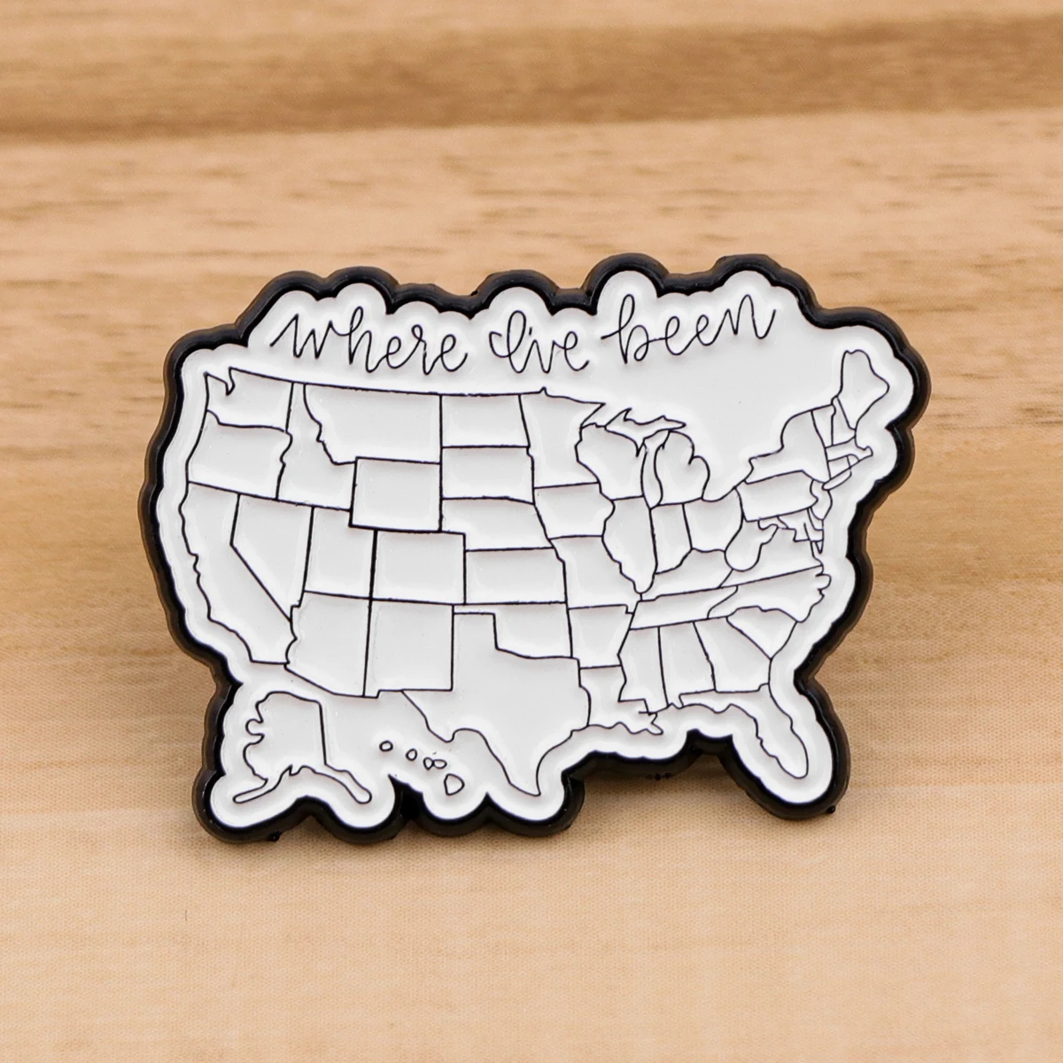 Metal color: Titanium Plated, Color: WHITE, Main Stone Color: WHITE - American Map Enamel Pins Brooches Woman Men Backpack Bags Badge Fashion Quotation Lapel Jewelry Kids Friends Birthday Gifts