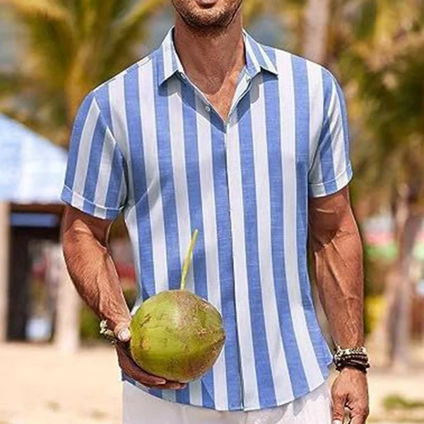 Men's Casual Striped Lapel Short Sleeve Shirt