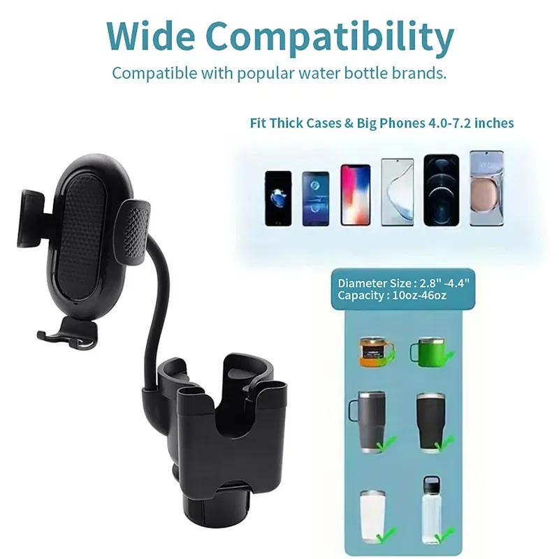 BLALION Upgraded Car Cup Holder Expander Multifunction 3 In 1 Phone Mount Stand with Adjustable Rotatable Base Car Storage Clip