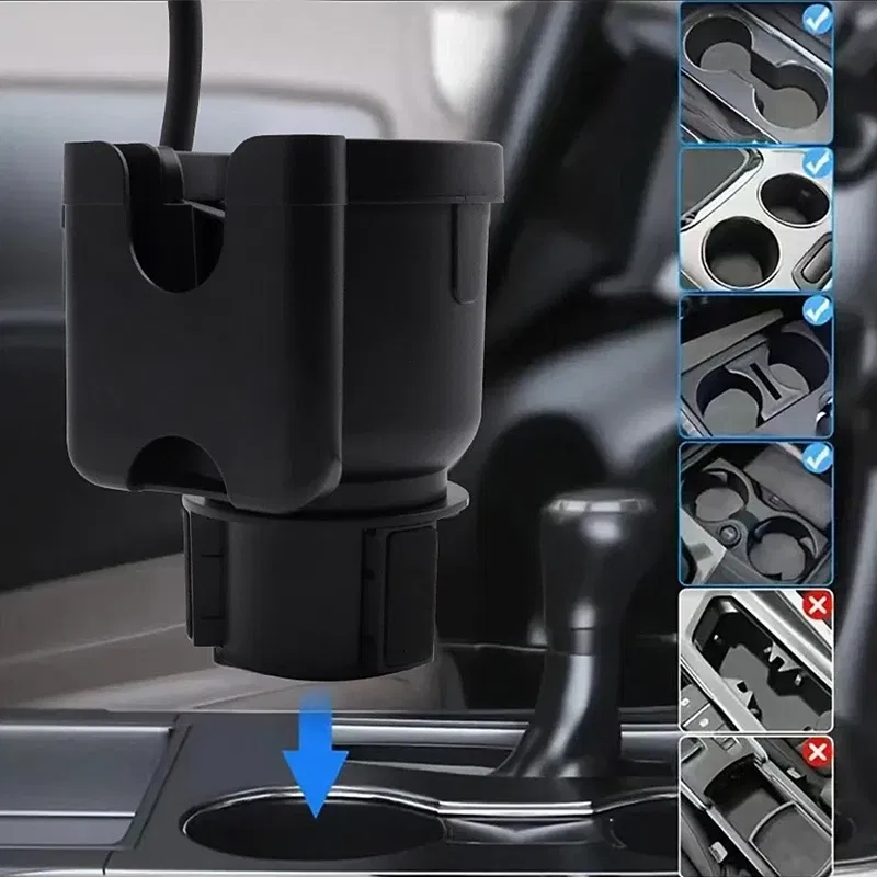 BLALION Upgraded Car Cup Holder Expander Multifunction 3 In 1 Phone Mount Stand with Adjustable Rotatable Base Car Storage Clip
