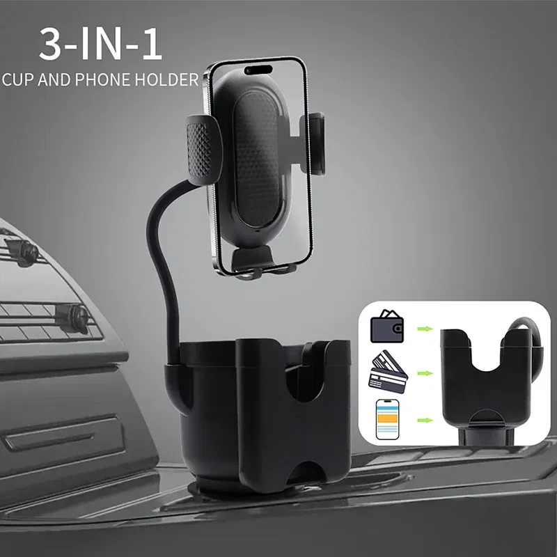 BLALION Upgraded Car Cup Holder Expander Multifunction 3 In 1 Phone Mount Stand with Adjustable Rotatable Base Car Storage Clip