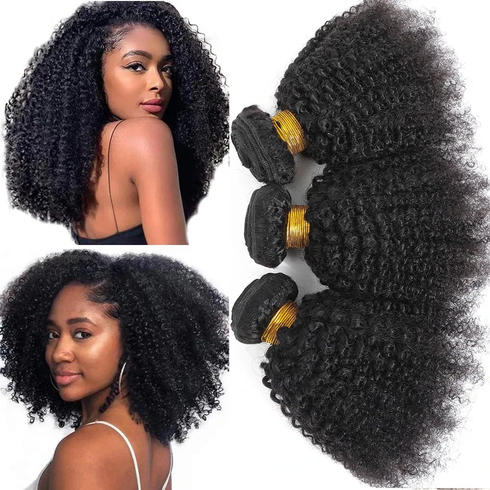 Color: Natural Color, Stretched Length: 12 12 12 - Afro Kinky Curly Bundles Brazilian 1/3 Afro Kinky Human Hair Bundles Deal 8-24" Hair Extensions Curly Human Hair Weave For Women