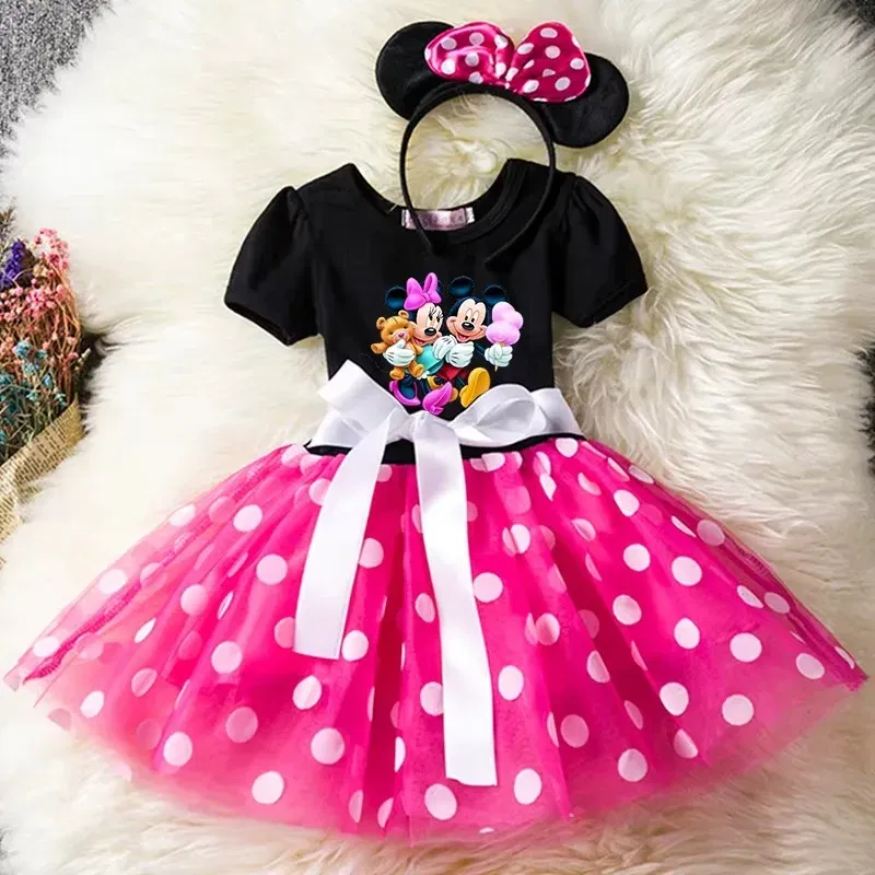 Color: army green, Kid Size: 12M - Mickey Minnie Mouse Baby Girls Cosplay Costume Kids Fancy Polka Dot Dress Princess Dress Children Birthday Party Clothing Gift