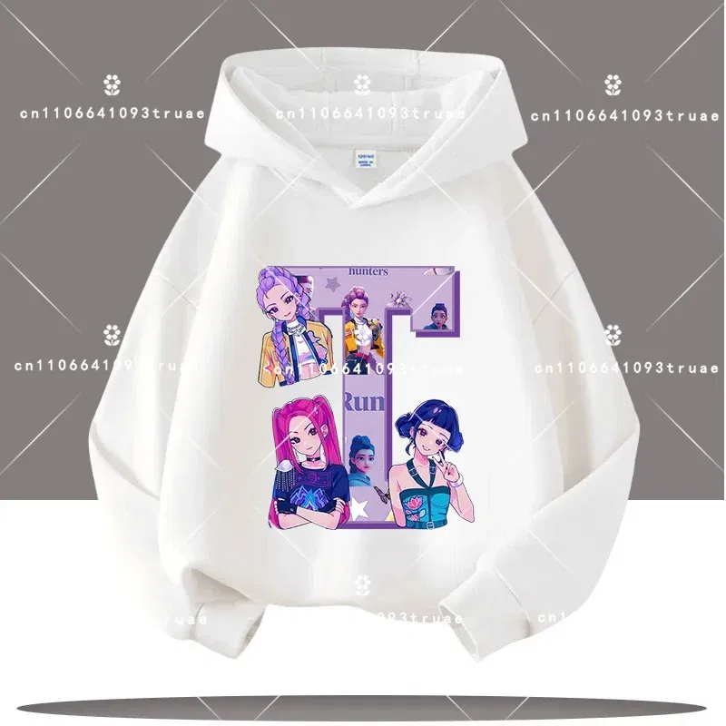 Color: Lavender, Kid Size: 4 - K-pop Demon Hunters Letter A-Z 3-12 Year Old Children Hooded Sweatshirt Girls' Casual Shirt Boys' Sports Shirt Cartoon Print