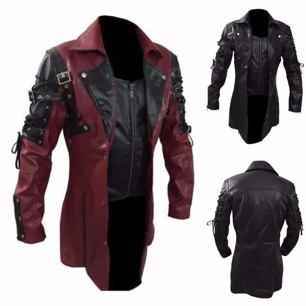Color: black, Size: XXS - Men PU Leather Coat Men Retro Slim Fit Fashion Leather Jackets Men Autumn Winter Motorcycle Jacket Turn Down Collar Male Jacket