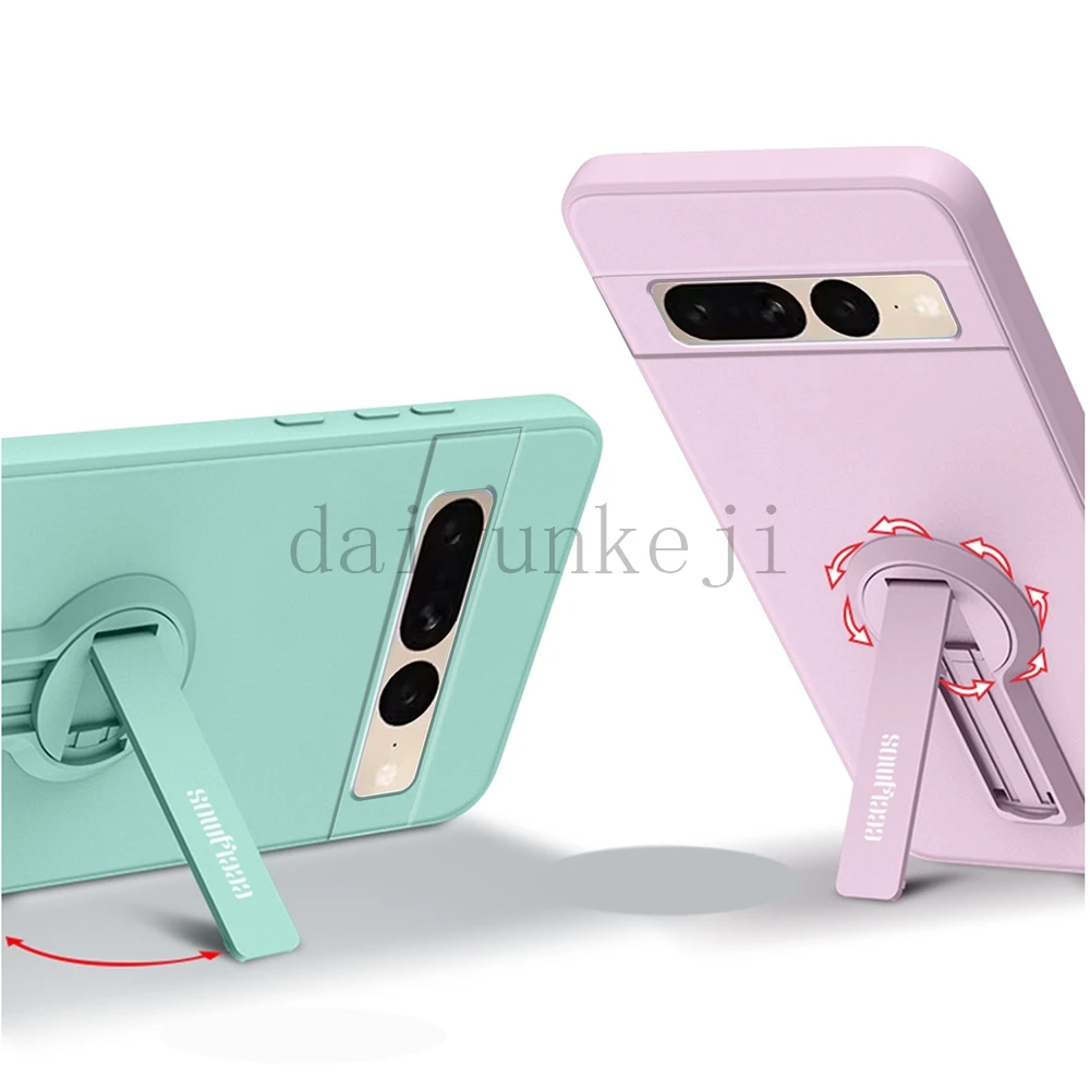 Color: BRIGHT PINK, Material: ABS - Phone Case For Google Pixel 7 8 6 5 9 Pro XL Pixel 7A 6A 5A 8A 9A Soft Cover Silicone Case with Holder Stand Bracket Lanyard