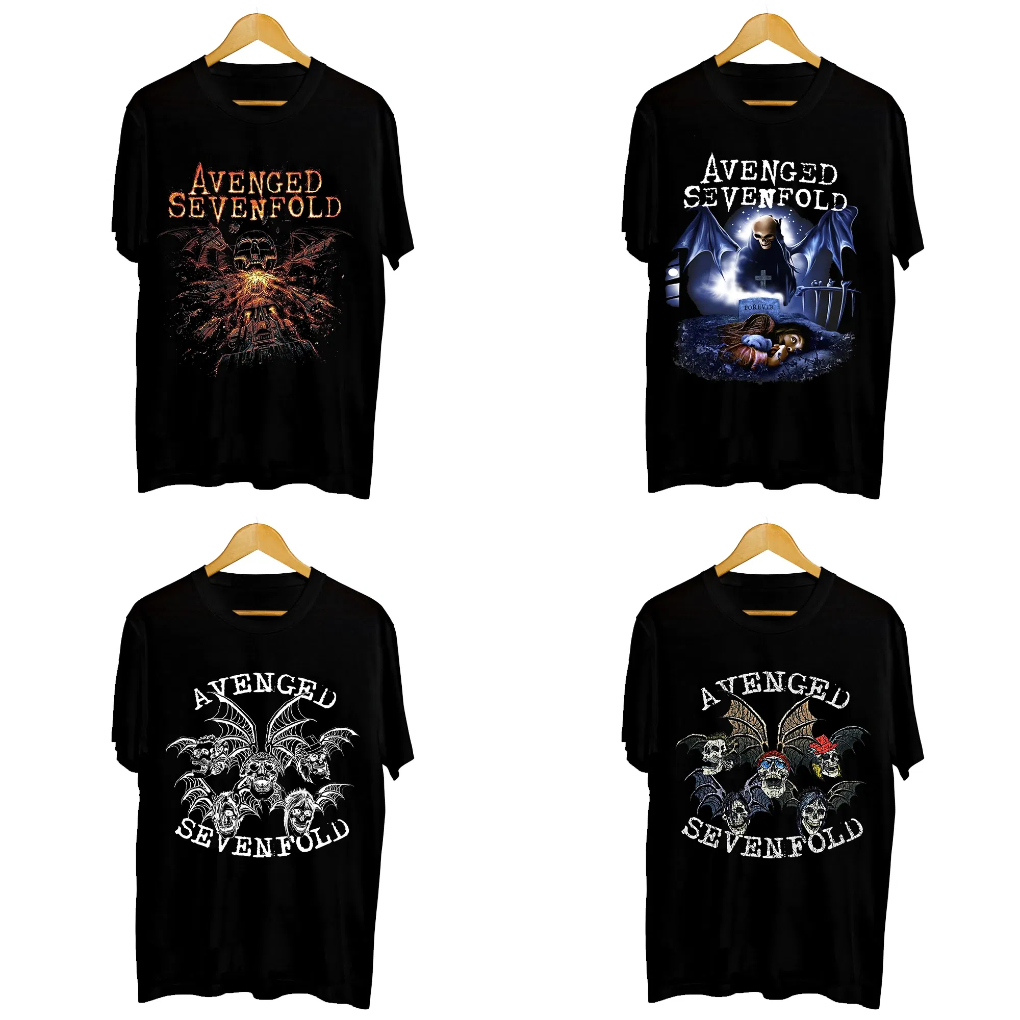 Color: black, Size: S - Men Clothes Round Neck T-shirt Heavy Metal Band Rock Cotton Breathable Print Womens Plus Size Tees