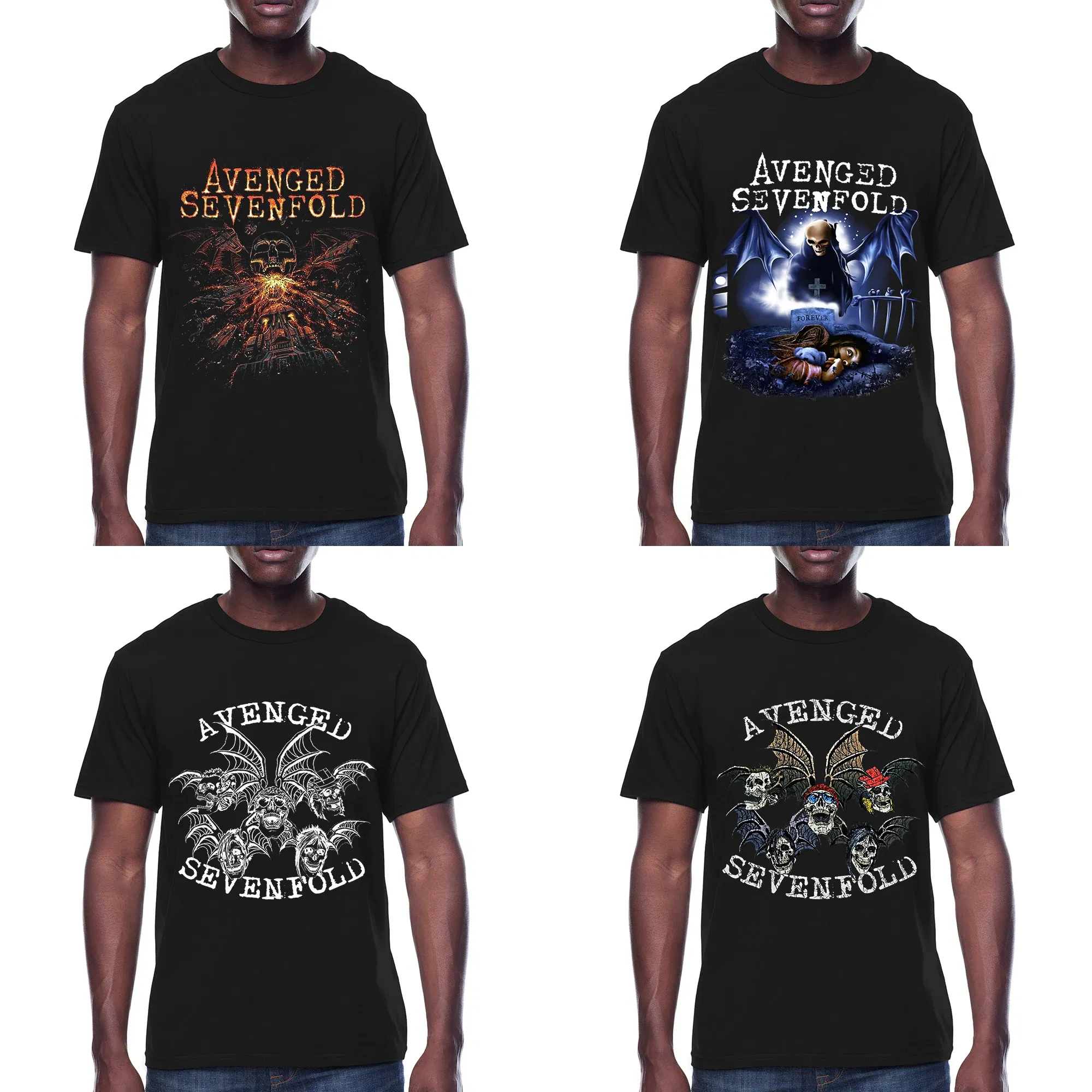 Color: black, Size: S - Men Clothes Round Neck T-shirt Heavy Metal Band Rock Cotton Breathable Print Womens Plus Size Tees