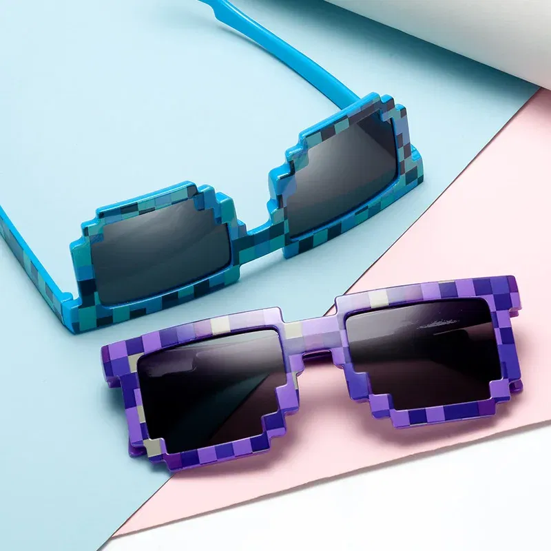 Lenses Color: PURPLE - 2021 New fashion Sun Glasses Hot Sale Sunglasses Creeper Glasses Novelty Mosaic Funny Goggles Boys Girls Pixel Eyewear