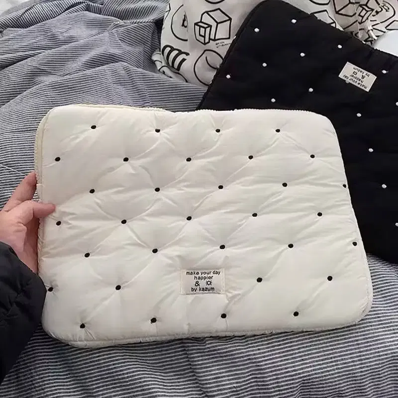 Color: Beige, Size: 15.6-inch - Laptop bag for macbook air 13 case 13-14 Inch puffy notebook pouch 15-16Inch Cute laptop sleeve 9-11 Inch Tablet Sleeve girl bag