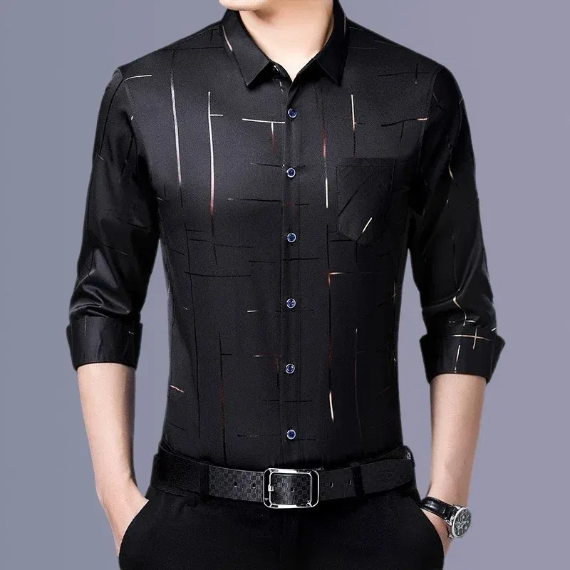 Color: Blue, Size: XXL - Men's Casual and Fashionable Long Sleeved Printed Shirt, Non Ironing and Wrinkle Resistant Business Top
