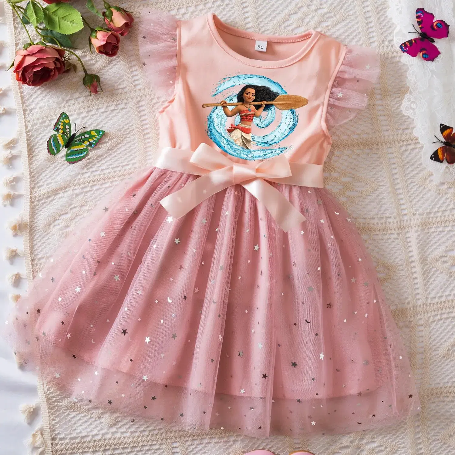 Color: PURPLE, Size: S - Moana Summer Toddler Girl Dress Princess Star Baby Girls Clothes Tulle Tutu Dress for Children Party Dress 2-6Y