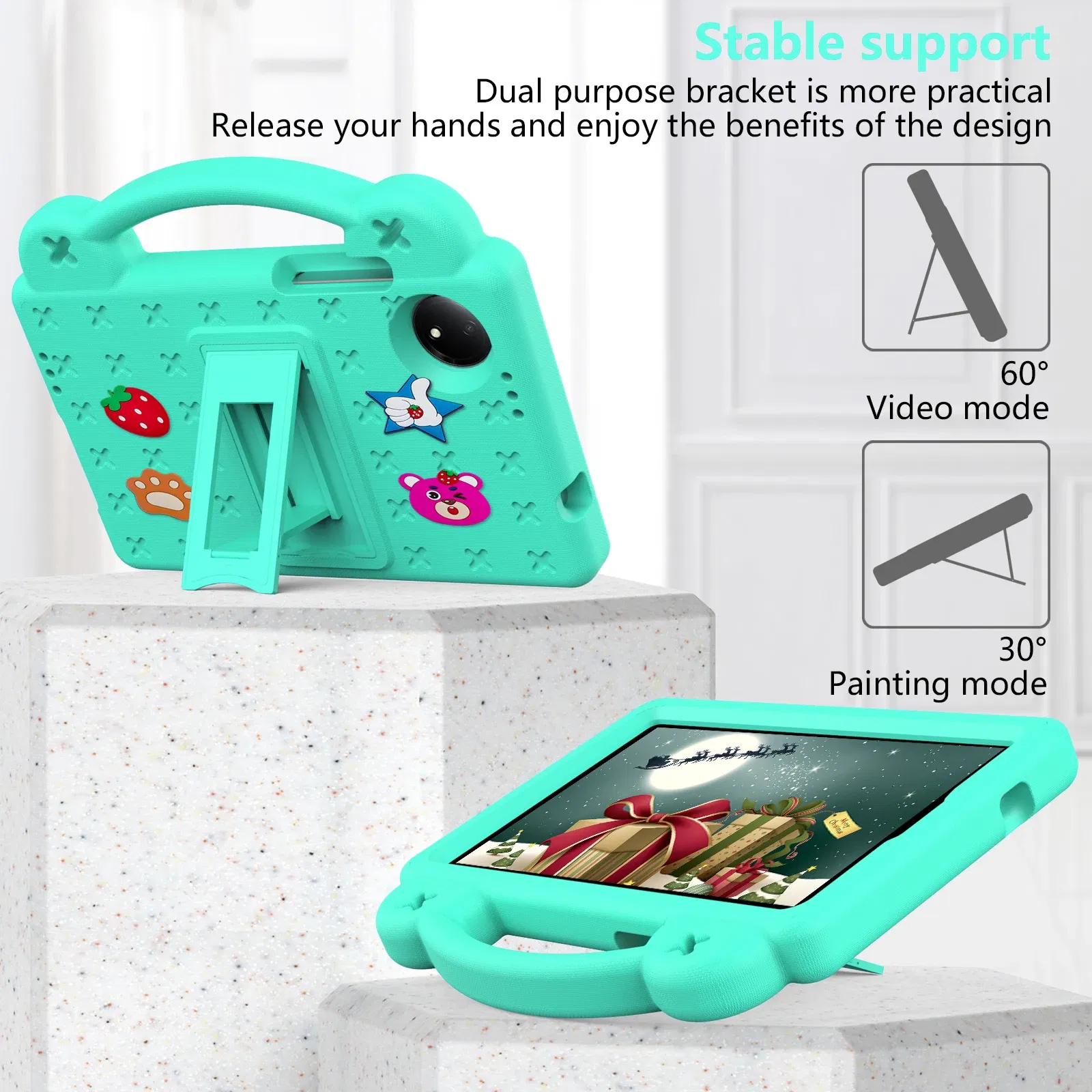 Color: Red, Size: eleven - Kids EVA Handle Case for Xiaomi Redmi Pad SE 8.7 inch 2024 Shockproof Protective Cute Strawberry Bear Tablet Cover 8.7"