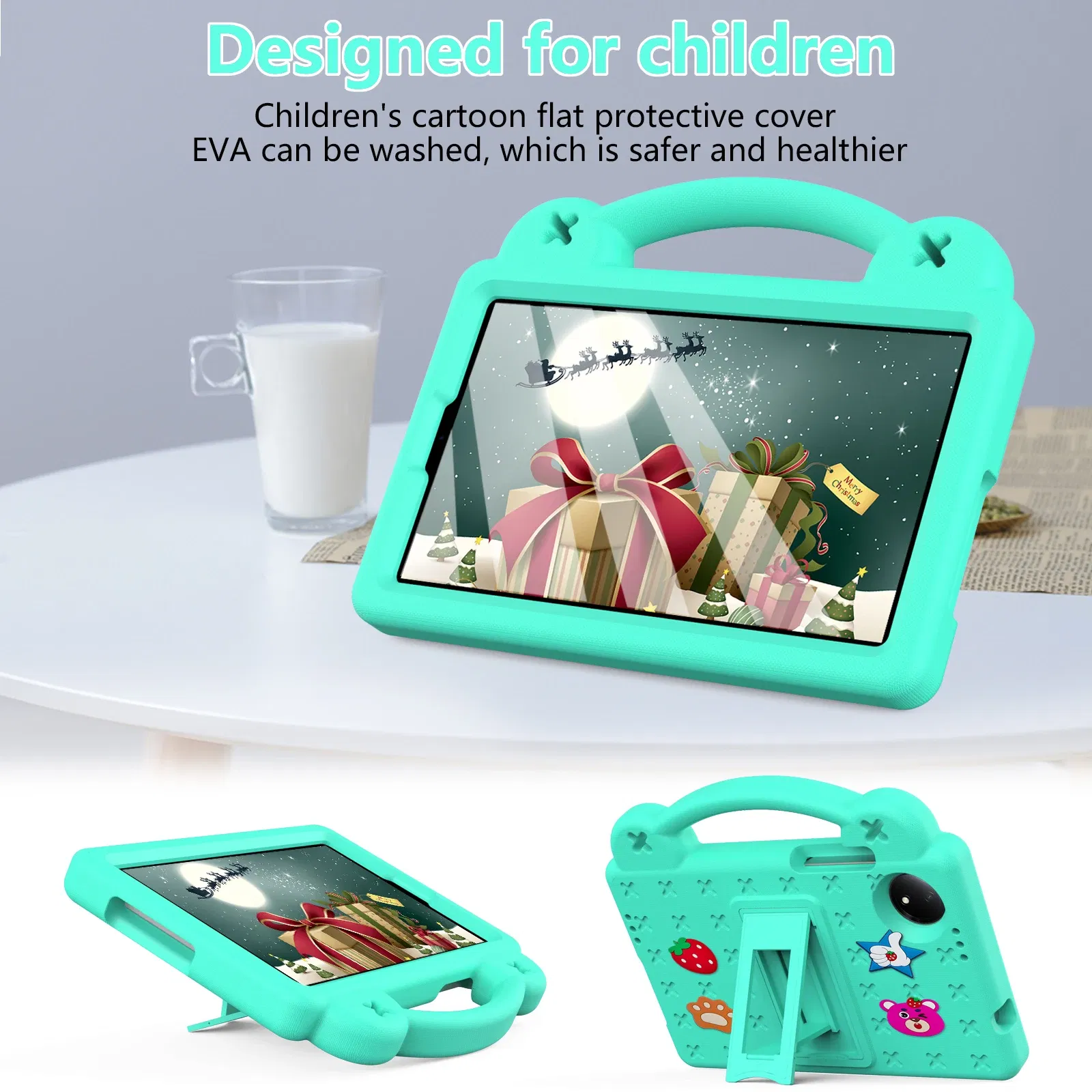 Color: Red, Size: eleven - Kids EVA Handle Case for Xiaomi Redmi Pad SE 8.7 inch 2024 Shockproof Protective Cute Strawberry Bear Tablet Cover 8.7"
