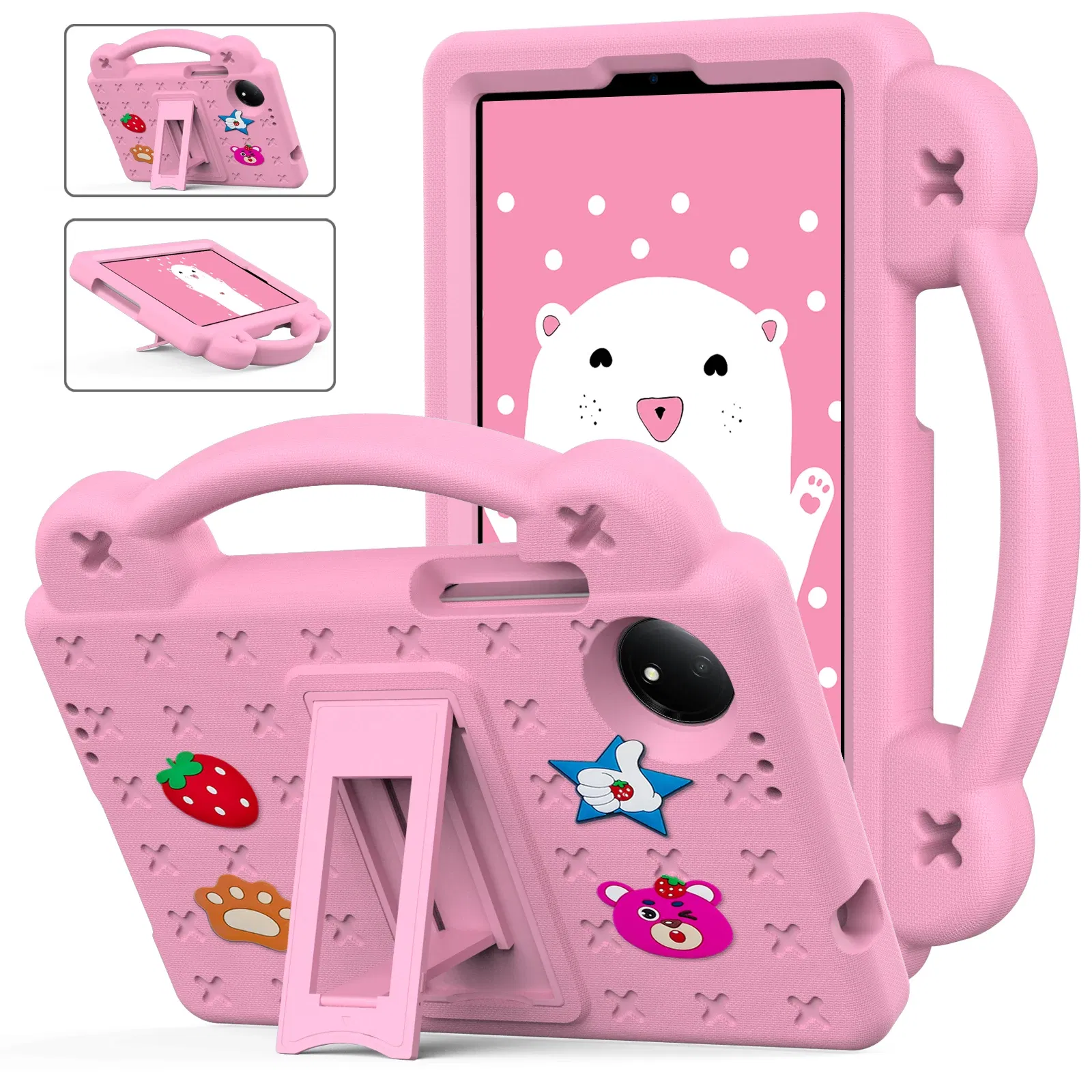 Color: Red, Size: eleven - Kids EVA Handle Case for Xiaomi Redmi Pad SE 8.7 inch 2024 Shockproof Protective Cute Strawberry Bear Tablet Cover 8.7"