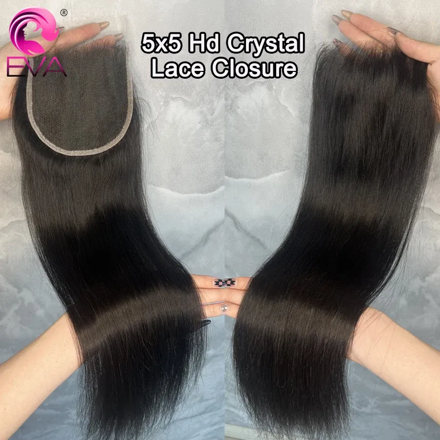 Color: #2, Material Grade: Remy Hair, Stretched Length: 16inches - Eva 5x5 Hd Lace Closure Straight 13x4 Lace Frontal Closure Hand Tied Human Hair Closures Free Part Hd Lace Closure Pre Plucked